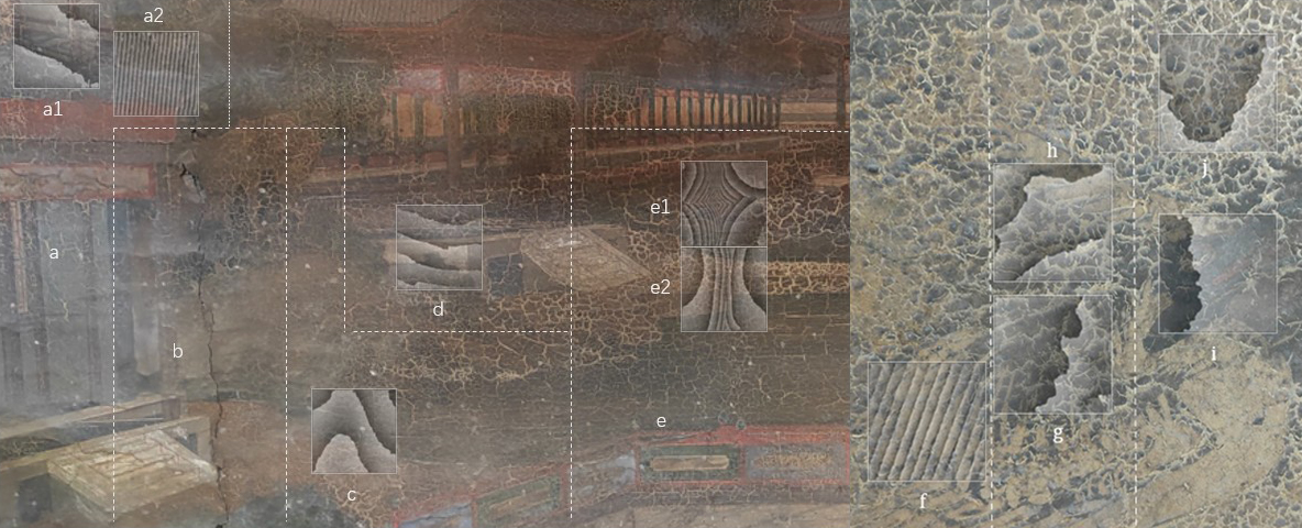 南2壁画和西2壁画的条纹诊断区域及结果